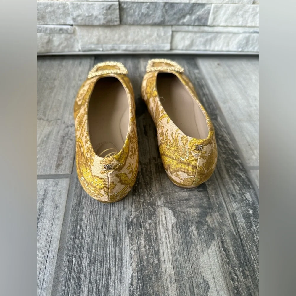 Sam Edelman Janina Yellow Metallic Gold Floral Brocade Embellished Flats 10 - Picture 10 of 14